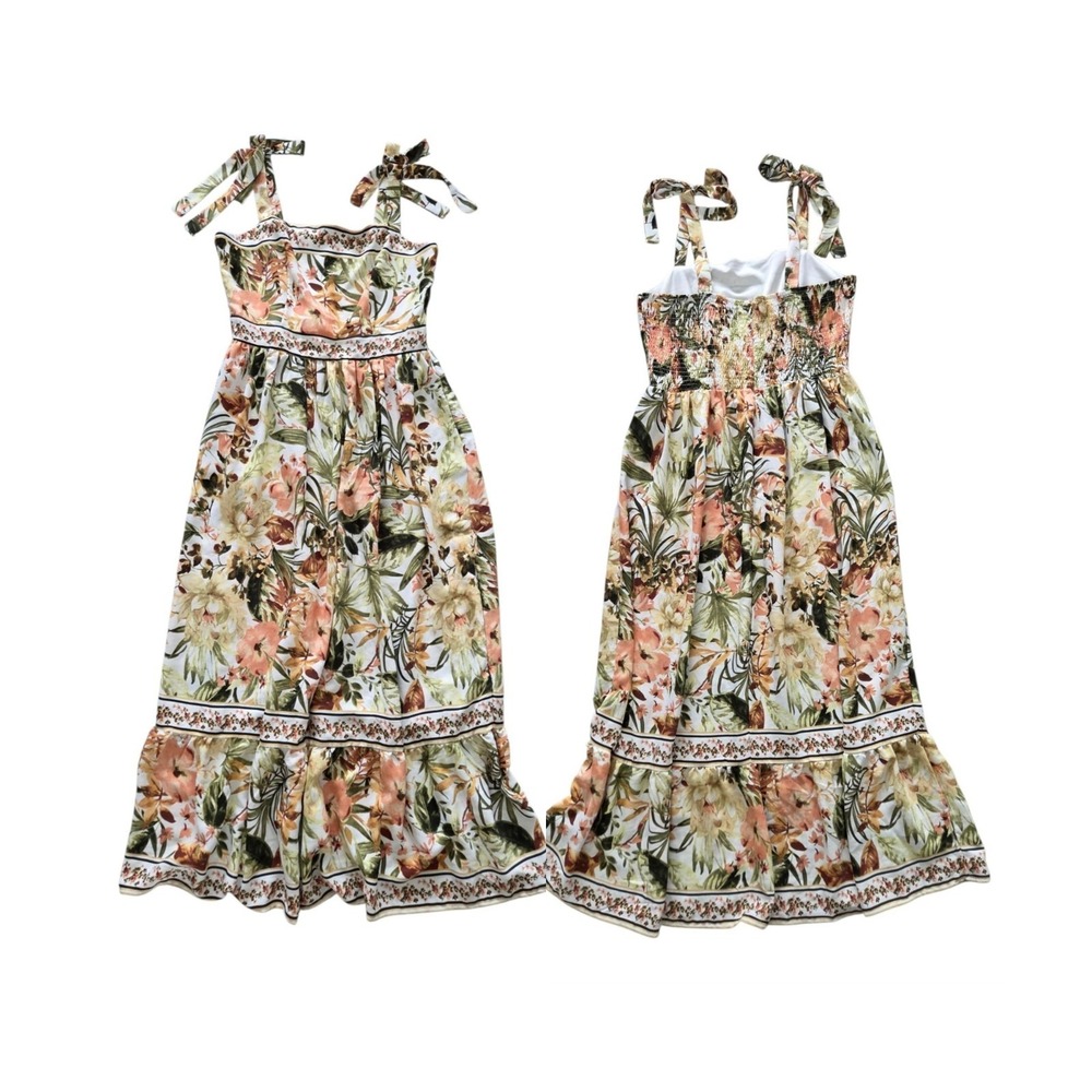 Joie Floral Tie Strap Smocked Midi Maxi Dress 12 Cottagecore Boho Garden Party